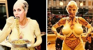 Королева Хеллоуина: Модель Хайди Клум показала свой костюм зомби-пришельца (20 фото)