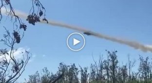 A pair of Mi-8 helicopters fire at Russian positions with unguided aircraft missiles in the Eastern direction