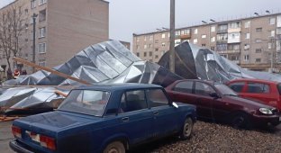 В пгт Шексна (Вологодская область) ветром сорвало крышу с пятиэтажного дома (3 фото + 2 видео)