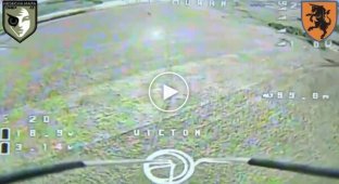 An attempt by a Ukrainian FPV drone to hit a Russian Mi-24 helicopter in the Kharkov region