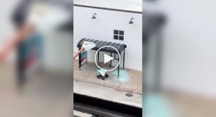 Робот-доставщик протаранил автобусную остановку