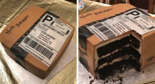 Женщина так любила заказывать на Amazon, что муж преподнёс ей на день рождения торт в виде посылки (6 фото)