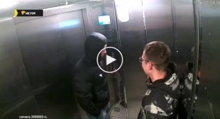 The guy in the elevator shot himself in the pants with a flare