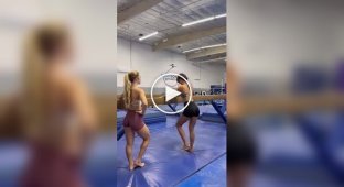 Gymnast and stuntwoman having fun