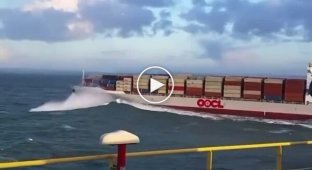 Container ship on a stormy sea