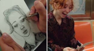 Художник непомітно малює людей у метро, а потім дарує їм портрети (11 фото)