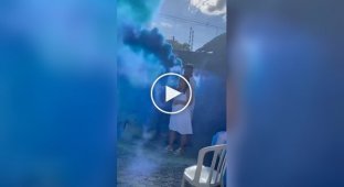 A smoke bomb hit the head of the family at a gender party