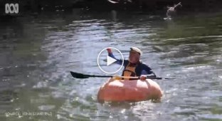 In Australia, a man made himself a boat out of a pumpkin and set sail