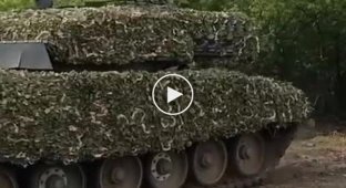 Украинский танк «Леопард 2А4» с противоракетной защитой «Контакт-1» и камуфляжем «Барракуда»
