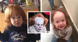 Малышка намазала голову кремом для эпиляции и стала похожа на клоуна Пеннивайза (6 фото)