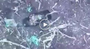 An unsuccessful attempt by a Russian military to throw back a grenade dropped from a drone in the Donetsk region
