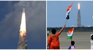 India sent a booster to the moon (3 photos + 2 videos)