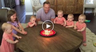 Dad blew out the candles on the cake and upset the little ones in the family