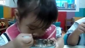 The child fell asleep while eating