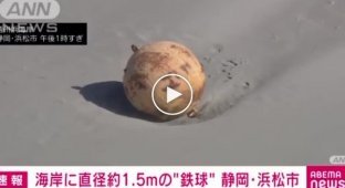 Подозрительный железный объект в форме шара выбросило на побережье японского города Хамамацу