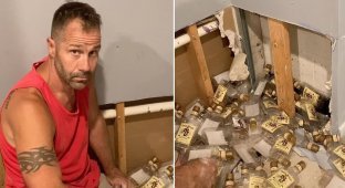 Супруги обнаружили, что стена в их новом доме забита пустыми бутылками (8 фото + 1 видео)