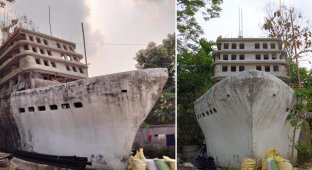 An Indian has been building a house in the form of the Titanic for 13 years (3 photos + 1 video)