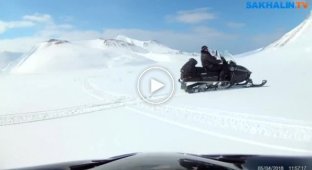 Медведь пытался проучить глупцов гонявшихся за ним на снегоходе