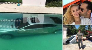 Женщина утопила в бассейне машину бывшего парня после того, как у них закончились отношения (4 фото)