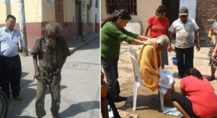 Неравнодушные люди привели в нормальный вид бездомного мужчину (2 фото)
