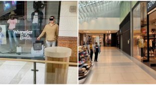 In Poland, a resourceful man pretended to be a mannequin to rob a shopping center (3 photos)