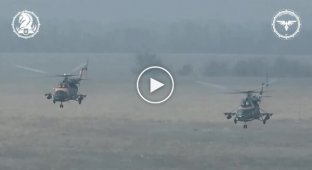 Ukrainian Mi-8 and Mi-17 helicopters fire at Russian positions with unguided missiles in the Avdeevsky direction