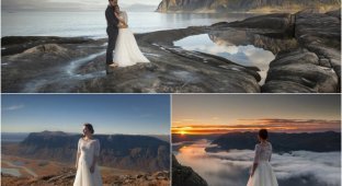 Потрясающие снимки невесты среди горных пейзажей (22 фото)