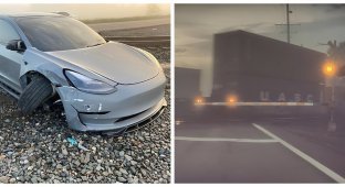 Владелец Tesla чуть не врезался в движущийся поезд в режиме «автономного вождения» (4 фото + 1 видео)