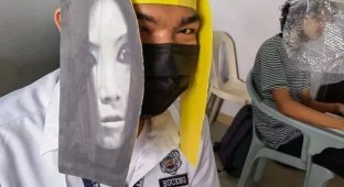 Anti-cheating hats worn by students in the Philippines (16 photos)