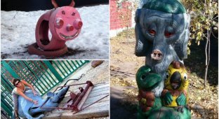 18 странных скульптур на детских площадках, которые невозможно забыть (19 фото)