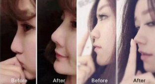 Asian women now stick pegs in their noses (6 photos)