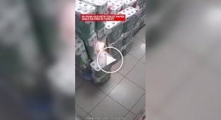 A boy came to a supermarket and set paper towels on fire