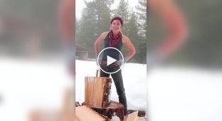 Снег, виски и топор: мощная девушка-лесоруб