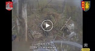 An occupier nods off in a trench while a Ukrainian kamikaze drone flies at him