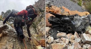 Driver miraculously survived after falling into a chasm (5 photos)