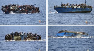 Лодка с мигрантами перевернулась в Средиземном море (13 фото)