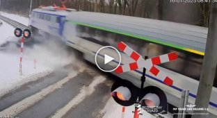 In Poland, a driver happily drove under an arriving train