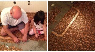 Обошёлся в копеечку: пол в спальне из 20 тысяч монет (8 фото)