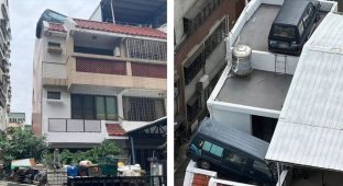 Taiwanese man parked on the roof of the house to avoid parking fines (3 photos)