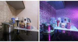 Как выглядит обычная кухня в ультрафиолетовом свете? (9 фото)