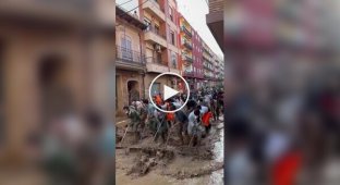 Collective work in Valencia to clean streets from flood waters