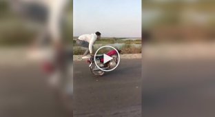 A guy took a ride on half an old motorcycle