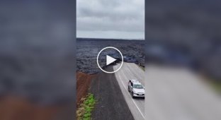 Volcanic lava destroyed highway