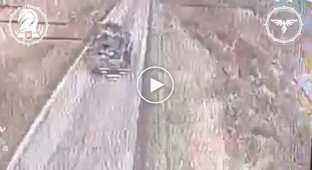 A Russian BMP-3 takes off after an attack by a Ukrainian drone in Kursk region