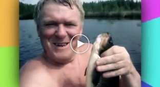 Смиксованный ролик с радостным рыбаком