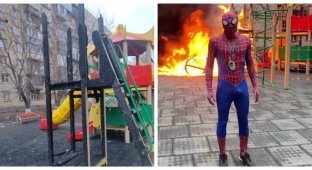 In Krasnoyarsk, Spider-Man was accused of setting fire to a playground (2 photos + 2 videos)