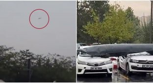 Hanging fuel tank of F-4 fighter jet crashed into parking lot in Ankara (3 photos + 2 videos)