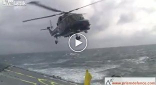 Archive. Helicopter landing in extreme weather conditions