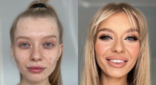 Девушки до и после преображения с помощью макияжа (14 фото)