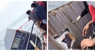 Рыбаки выловили контейнер с ценным товаром (4 фото + 1 видео)